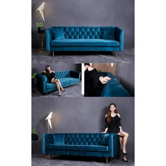 Jvmoebel Dizaineris Chesterfield Sofa Tekstilė Mėlyna sofos apmušalai Sofos Couchen Audinys Tekstilė