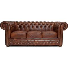 Chesterfield Sofa First Class - The Brand | 3 vietų sofa | 100 % odos rankų darbo originalas | Plotis 200 cm | Debesuota senai ruda