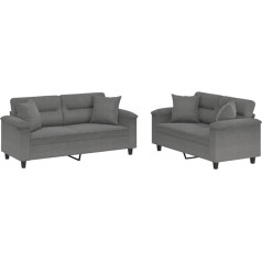 Vidaxl 2 dalių sofos komplektas, fotelis sofa su pagalvėlėmis, sofa svetainės sofa su porankiais, sofos komplekto dizainas sofos sėdimieji baldai minkšti baldai, tamsiai pilkas mikropluošto audinys
