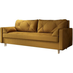 Altdecor ASTRI Svetainės sofa su miego funkcija, minkšta sofa su paminkštintu atlošu, idealiai tinka kaip svečių lova - 228 x 95 x 88 cm, medaus geltonos spalvos