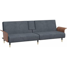 Vidaxl Sofa lova su gėrimų laikikliais, sofa su reguliuojamais atlošais, svetainės sofa, sofa lova, metalinės kojelės, tamsiai pilkas aksomas