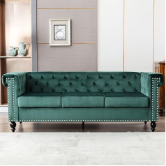 Retrin 3-vietė sofa, sofa, aksominis užvalkalas namams, mažam kambariui, medinis rėmas, metalinės kojos, lengvai surenkama, modernus dizainas, skirta svetainei, miegamajam, svečių kambariui, žalia