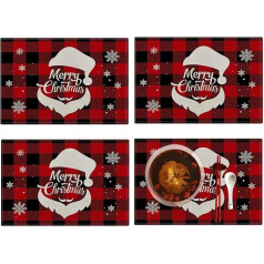 Firulab Buffalo Plaid Placemats, Plaid Placemats | Lininis Plaid Placemat Set, Bell Tree Placemats, Winter Woven Red Placemats, Farmhouse Style Holiday Placemats