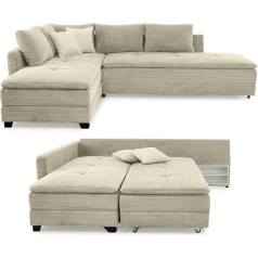 Luma-Home Schönes Für Dein Zuhause Spyruoklinės šerdies kampinė sofa 307x223 cm nuolatinė miegamoji vieta, dvigulės lovos miego funkcija, šalto putplasčio užvalkalas, lovos dėžė, naktinė konsolė, pasukama dalis gali būti montuojama kairėj