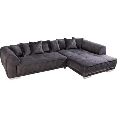 Riess Ambiente riess-ambiente.de Decadencia Moderni XXL kampinė sofa, 320 cm, tamsiai pilka, aksomas, su pagalvėlėmis, jauki svetainė, sofa
