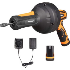 DOMINOX 12 V akumuliatorinis nutekamųjų vandenų valytuvas su 7 m valymo spirale ir 2,0 Ah akumuliatoriumi, rankinis nutekamųjų vandenų valytuvas su spirale, skirtas tualetui, nuotekoms, praustuvui, 1,9-5 cm vamzdžiui