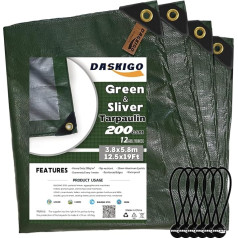 DASKIGO 4 x 6 m 200 g/m² žalios ir sidabrinės spalvos sustiprinto brezento danga, vandeniui atsparus brezentas ir 6 pakuotės 