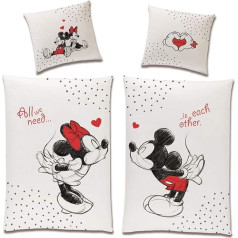 Tex Idea Dvipusis patalynės komplektas Disney Classic Mickey and Minnie Mouse in Love Dydis 135 x 200 cm 80 x 80 cm 100 % medvilnė Balta Raudona Partnerio patalynė