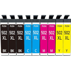 akaca 502XL spausdintuvo kasetės suderinamos su Epson 502 502XL kasetėmis (3 x juoda, 2 x žydra, purpurinė, geltona), skirtomis Expression Home XP-5100 XP-5105 XP-5150 XP-5155, Workforce WF-2860DWF WF-2865DWF