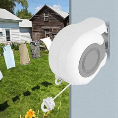 GOTOTOP Drabužių virvė ištraukiama 13 m dvigubos linijos automatinis ištraukiamas sieninis džiovintuvas vonios kambariui, skalbyklai, sodui ar kelionei, iki 15 kg
