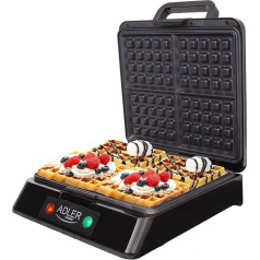ADLER EUROPE AD 3036 Waffeleisen Leistung 1300 W Knusprige belgische Waffeln, süße und herzhafte Waffeln, 4 große XXL-Waffeln, Antihaftbeschichtung