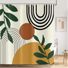 ASDCXZ Boho stilius Duschvorhang 180x180 cm, Modern Abstrakt Kunst Boho Sonne Grün Blätter Gelb Bad Waschbar Duschvorhänge Polyester Textil Wasserdicht Duschvorhang für Badewanne mit 12 Haken