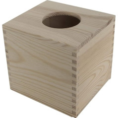 Medinė audinių dėžutė su stumdomu pagrindu | 14,5 x 13 x 14 cm | Nedažyta pušis | Idealiai tinka amatams ir dekupažui