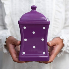City to Cottage® - Keramik Behälter Küche 900 ml | Lila und Weiß | Polka Dots | Handgemacht | Behälter mit Deckel | Keksdose Keramik