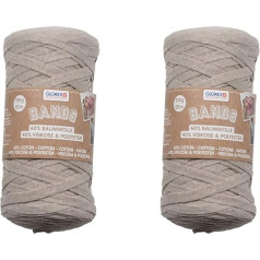 GLOREX 5 1005 04 Bands Macrame Super minkšti tekstilės siūlai, 60 % medvilnė / 40 % viskozė, skirti nėrimui, mezgimui, mezgimui ir tekstilės dizainui, 250 g, apie 125 m, Taupe (2 vnt.)
