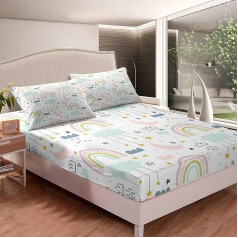Animacinių filmų Mėnulio ir žvaigždžių spausdintos paklodės 140 x 200 cm Boho egzotiško dekoro paklodės vaikams berniukams Mieli debesys ir vaivorykštės paklodės rinkinys Galaktika Gražus kambario dekoras 2 vnt.