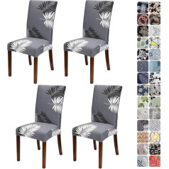 JOTOM Stretchy Chair Slipcovers Fashion Removable Soft Spandex Valgomojo kėdės Slipcovers Valgomojo kėdės Slipcovers for Hotel Party Wedding Dining Room Kitchen (Gray/White Leaf, Pack