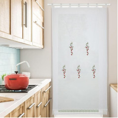 HOMEYA - Skaidri virtuvės užuolaida 150 x 220 cm Vyšnių siuvinėjimas virtuvės valgomojo kambario durų rėmui 1 vnt., balta, 100 % poliesteris