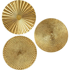 3 boho auksinių sienų skulptūrų rinkinys Apvali sienų apdaila Metalinės sienų dekoracijos 3D metaliniai paveikslėliai Šiuolaikiniai meno kūriniai namams Svetainė Valgomasis Miegamasis Miegamasis Virtuvė Koridorius (40 cm x 40 cm),