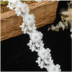 Yurosiay 3D Blumen Spitzenbesatz Bestickt Flower Lace Trim Ribbon Blumenspitzenbordüre Stickerei Spitzenbordüre Spitzenband Dekoband Besatz Spitze Borten zum Nähen DIY Handwerk Kostüm Hut Dekoration