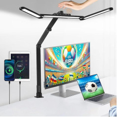 LED stalinis šviestuvas su 2 USB prievadais, valdymu gestais, laikmačiu ir kištuku 80 cm LED stalinis šviestuvas Juodas dienos šviesos šviestuvas Stalinės lempos Tamsinamos 3 spalvos 7 ryškumo lygiai Kompiuterio biuro šviestuvas