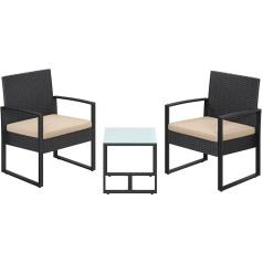SONGMICS GGF010M03 Lauko terasos baldų komplektas PE rotango lauko sėdmaišiai Bistro verandai balkonui Lengvas surinkimas 2 kėdės ir 1 stalas Juoda smėlio spalva