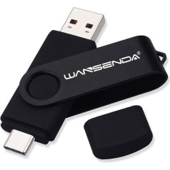 WANSENDA USB C atmintinė 256 GB, C tipo USB atmintinė OTG USB 3.0 Dual Flash Drive 2-in-1 Memory Stick, skirta planšetiniam kompiuteriui, PC, MacBook, C tipo Android mobiliajam telefonui (256 GB, juoda)