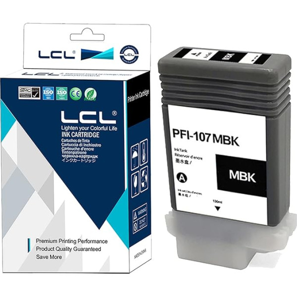 LCL suderinama rašalo kasetė PFI107 PFI-107 PFI107MBK PFI-107MBK 6705B001 Pigmentinis (MBK) rašalas, skirtas Image Prograf iPF670 IPF 670 MFP L 24 IPF 670 serijos iPF770 IPF 770 L 36 IPF 770 70 M 4 70 IPF