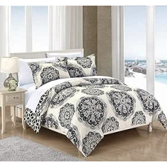 Chic Home 2 dalių Ibiza Super Minkštas mikropluoštas, didelis spausdintas medalionas, apverčiamas su geometriniu atspaudu antklodės užvalkalo komplektas, dvigubas, juodas iš Chic Home