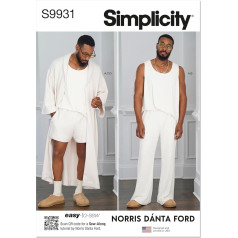 SIMPLICITY Siuvimo modelis SS9931A Vyriškas chalatas megzti bakas viršų kelnės ir šortai pagal Norris Danta Ford A (S-M-L-XL-XXL)