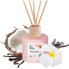 AVA & MAY Bahamų kvepalų lazdelės (100 ml) - rankų darbo kambario kvapų difuzorius su švelniu kokosų, vanilės ir monoi aromatu - atostogų kvapas