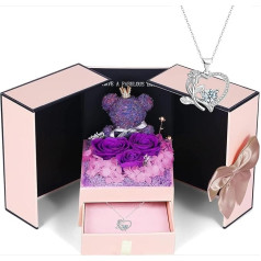 Weiope Rose Moss Bear dovanos mamai, tikra amžinoji rožių dovanų dėžutė su vėriniu, konservuotų rožių gėlių dėžutė, Motinos dienos dovana mamai, moterims, žmonai, draugei, močiutei, Valentino dienai, jubiliejui,
