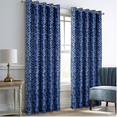 always4u 100% nepermatomos užuolaidos, elegantiškos užuolaidos su piešiniu, užtemdančios garsą, šiluminės užuolaidos su kilpomis, izoliuojančios šilumą, skirtos miegamajam, svetainei, 245 x 140 cm, mėlynos, 2 vnt.