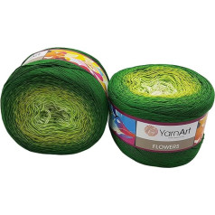YarnArt Flowers 500 g vilnos Bobbel, spalvų gradientas, 55 % medvilnės, mezgimo vilna Bobble, įvairiaspalvė