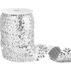 OLYCRAFT 10 m Elastinis Sequin Trim Metallic Stretch Sequin Trim 5 eilių Sequin juostelės apdaila, pagaminta iš audinio suknelės apdaila ir galvos juosta - sidabras