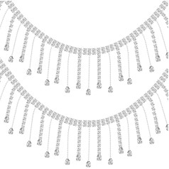 2 jardų rinktinė juostelė Tassel grandinė, Tassel stiklo kristalų rinktinės grandinės, kutai Bling Diamante Diamond Trim juostelė vestuvių suknelė apdaila, amatų ir mados aplikacijos