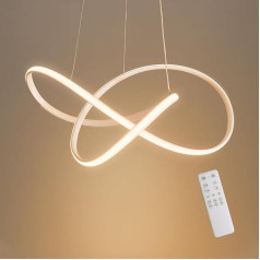 MOUNM LED pakabinamas šviestuvas, valgomojo stalas, reguliuojamas 3000 K - 6000 K, kabantis valgomojo kambario šviestuvas su nuotolinio valdymo pulteliu, išlenkto dizaino pakabinamas šviestuvas gyvenamajam kambariui, reguliuojamas lempos aukštis, 30 