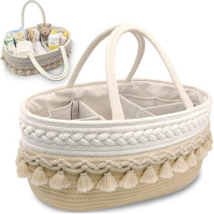 MillyBeas Baby Nappy Caddy Organizatorius su kutais, medvilninės virvės krepšys sauskelnėms laikyti darželyje - kūdikių reikmenys naujagimiams, kūdikių dušo dovanų krepšelis motinoms