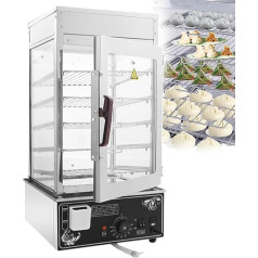LIJBDDM 1200W komercinis bandelių garintuvas - karšto maisto šildytuvas (temperatūros diapazonas 30-100 ℃, lentynos 300x300 mm, tarpas tarp lentynų 80 mm, nerūdijantis plienas ir grūdintas stiklas) - 5 sluoksnių