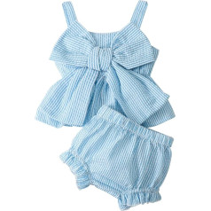 Uwdiohq mažylis kūdikis mergaitė rinkinys vasaros naujagimių didelis lankas dryžuotas diržas viršūnes elastingas šortai mielas 2 dalys Jumpsuit mėlyna kūdikių drabužiai mergaičių vasaros elegantiškas apranga kūdikis