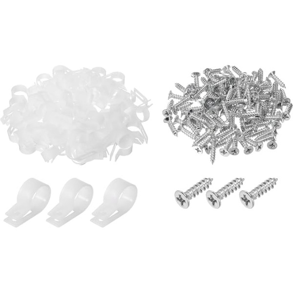 QUARKZMAN R-Type Cable Clip Wire Clamp, 19 mm 0,75 colio nailono varžtų tvirtinimo kabelių kaklaraiščių spaustukai su varžtais, baltos spalvos, skirti kabelių valdymui, 200 vnt.