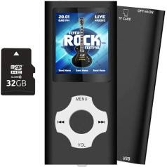 Tabmart MP3 MP4 muzikos grotuvas Inklusiv 32GB MicroSD Unterstützung Garso grotuvas Media Player 1,81 Zoll Farbdisplay FM Radio E-Books Lange Akkulaufzeit Musik Player Schwarz