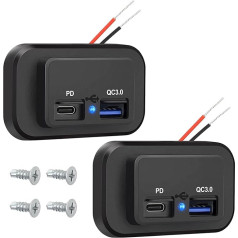 2 pakuotės 12V USB lizdas, dvigubas greitojo įkrovimo 3.0 12V moteriškas USB įkroviklis ir PD Type-C (USB C), 12V 24V USB įkroviklis, vandeniui atsparus lizdo adapteris, automobilio įkroviklis, sunkvežimis, golfo vežimėlis