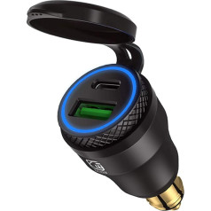 USB cigarečių žiebtuvėlio adapteris BMW Motorrad DIN/Hella ES kištukas, USB C PD 3.0 ir QC 3.0