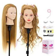 Neverland 26 colių kirpimo galvutė Kirpykla 60 % Real Hair Practice Head Doll Head Kirpyklų galvos treniruočių galvutė su laikikliu + plaukų formavimo pynimo rinkinys Nr. 27