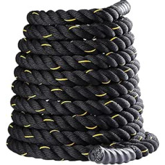 YUESFZ Battle Rope Garden patvari fitneso virvė, treniruoklių salė 12 m ištvermės treniruočių virvė, daugiafunkcė laipiojimo virvė, kovinė virvė (spalva: juoda + geltona, dydis: 12 M-50 mm)