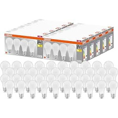 Osram 4058075819450 LED Base Classic A, lemputės formos su E27 lizdu, nereguliuojamas, pakeičia 60 vatų, matinis, šiltai baltas – 2700 kelvinų, 40 vnt.