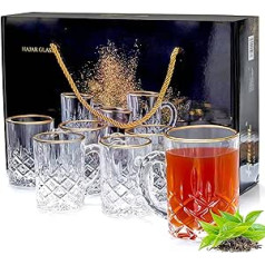 INTIGNIS Elegantiškas turkiškos arbatos stiklinių rinkinys iš 6 210 ml arabiškos persiškos arbatos kavos espreso serviravimo puodeliai paauksuotas rėmelis dovanų dėžutėje (su rankena)