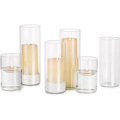 Glasseam dekoratyvinis žvakių laikiklis, stulpelių žvakių rinkinys, skaidrus cilindrinis žvakidė, stiklinės vazos, 6 vnt. rinkinys, žibintų stiklinis cilindras su blokų žvakių pagrindu, votyvinės žvakės, plaukiojančios žvakės,
