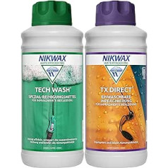 Nikwax Tech Wash ploviklis + TX Tiesioginis impregnavimas, 2 x 1 litras funkciniams drabužiams.